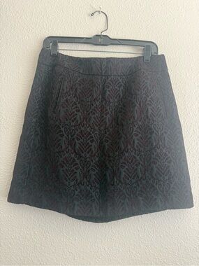 LOFT Black and Burgundy Textured Mini Skirt